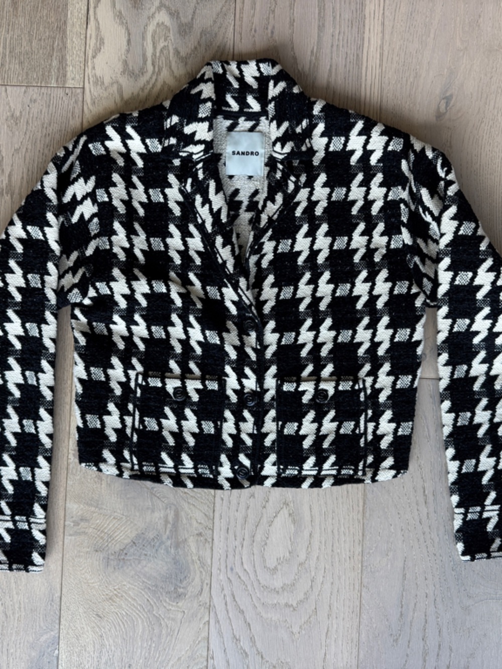 Black & White Sandro Houndstooth Knit Jacket